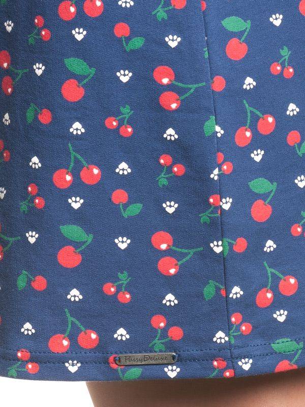 Nastrovje Potsdam Pussy Deluxe Cat Paws & Cherries Damen Sweatkleid blau allover Discount Store für neue Produkte