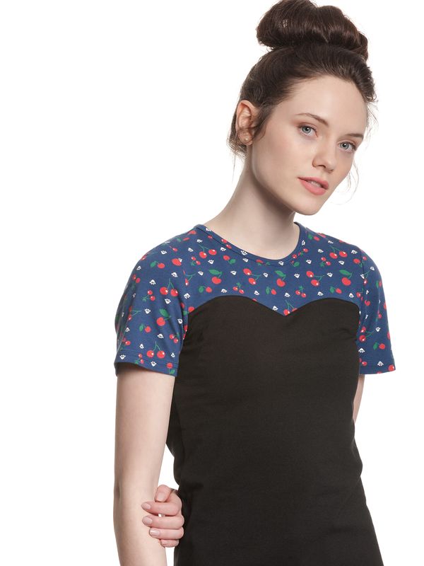 Nastrovje Potsdam Pussy Deluxe Cat Paws & Cherries Damen T-Shirt schwarz/allover Super Rabatt