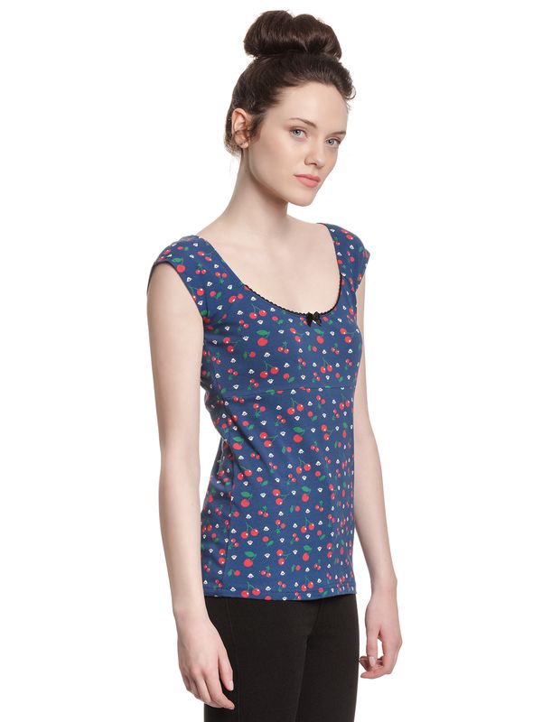Nastrovje Potsdam Pussy Deluxe Cat Paws & Cherries Damen T-Shirt blau allover Riesige Rabatte