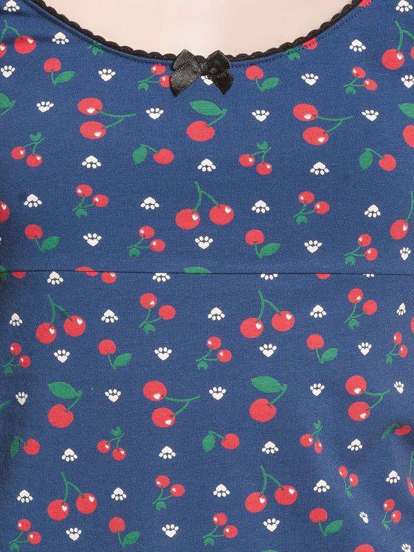 Nastrovje Potsdam Pussy Deluxe Cat Paws & Cherries Damen T-Shirt blau allover Riesige Rabatte