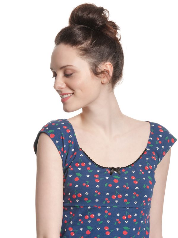 Nastrovje Potsdam Pussy Deluxe Cat Paws & Cherries Damen T-Shirt blau allover Riesige Rabatte