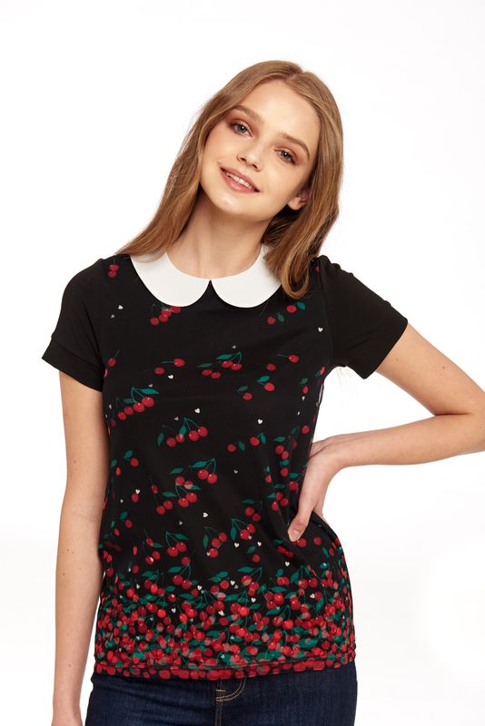 Nastrovje Potsdam Pussy Deluxe Falling Cherries Collar Shirt schwarz Valentinstagsangebot