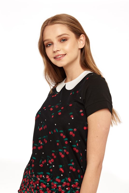 Nastrovje Potsdam Pussy Deluxe Falling Cherries Collar Shirt schwarz Valentinstagsangebot