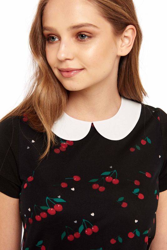 Nastrovje Potsdam Pussy Deluxe Falling Cherries Collar Shirt schwarz Valentinstagsangebot