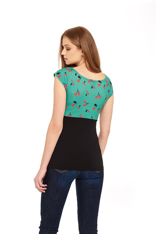Nastrovje Potsdam Pussy Deluxe Cat Cherries Basic Shirt schwarz / grün allover Lagerräumung