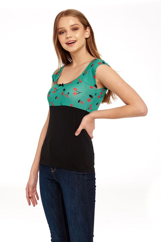 Nastrovje Potsdam Pussy Deluxe Cat Cherries Basic Shirt schwarz / grün allover Lagerräumung