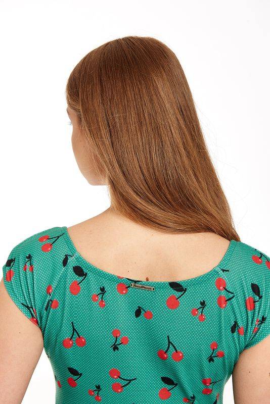 Nastrovje Potsdam Pussy Deluxe Cat Cherries Basic Shirt schwarz / grün allover Lagerräumung