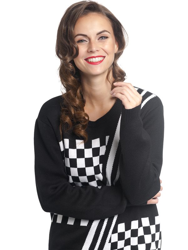 Nastrovje Potsdam Pussy Deluxe Checkered Knit Damen Strickpullover schwarz/weiß Saisonale Angebote