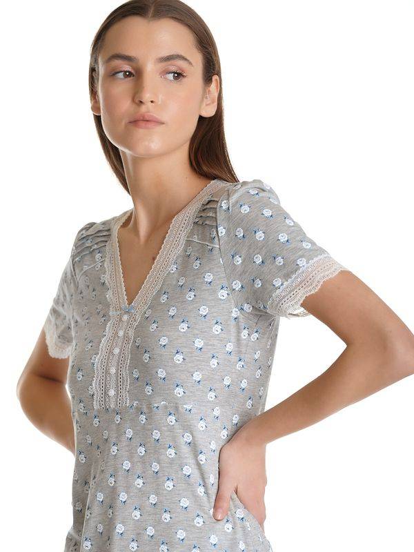 Nastrovje Potsdam Vive Maria Blue Rose Damen Nachthemd grau meliert allover Discount Store für neue Produkte