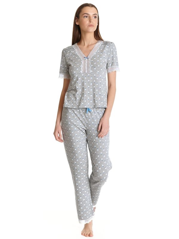 Nastrovje Potsdam Vive Maria Blue Rose Damen Pyjama grau meliert allover Super Rabatt