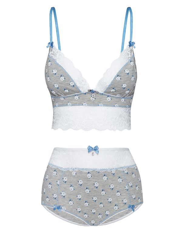 Nastrovje Potsdam Vive Maria Blue Rose Damen Wäscheset: Top mit Panty grau meliert allover 50% Rabatt mit kostenlosem Versand