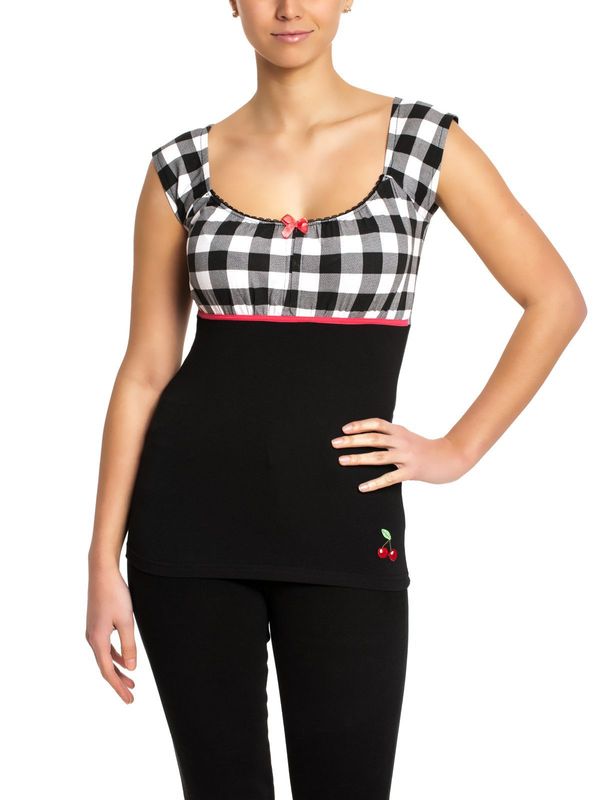 Nastrovje Potsdam Pussy Deluxe Evie Plaid Damen T-Shirt schwarz/weiß Im Verkauf