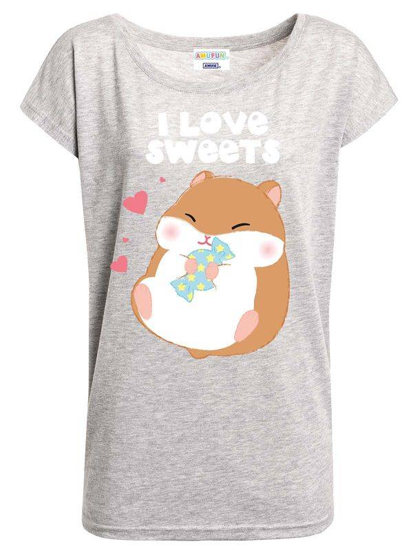 Nastrovje Potsdam Amufun Coroham Coron I Love Sweets Loose Shirt female grau meliert