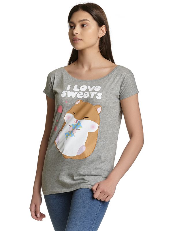 Nastrovje Potsdam Amufun Coroham Coron I Love Sweets Loose Shirt female grau meliert Neueste Mode
