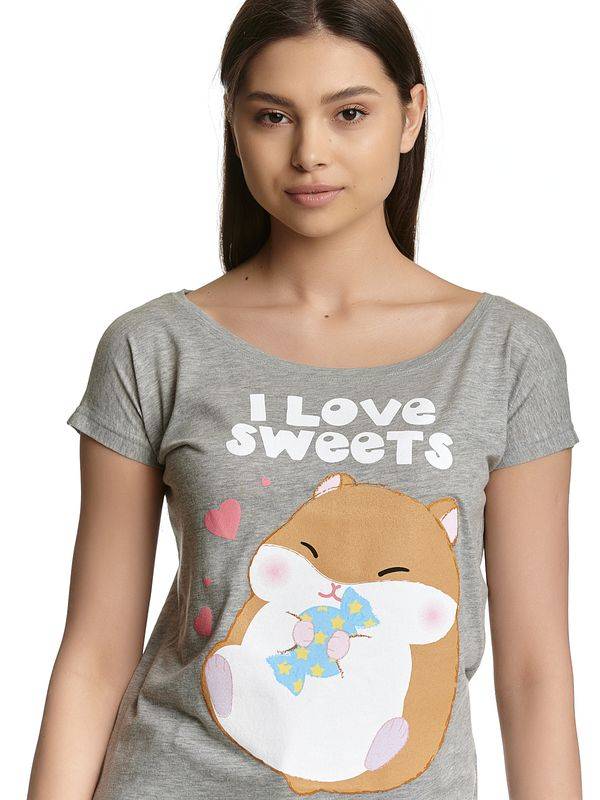 Nastrovje Potsdam Amufun Coroham Coron I Love Sweets Loose Shirt female grau meliert Neueste Mode
