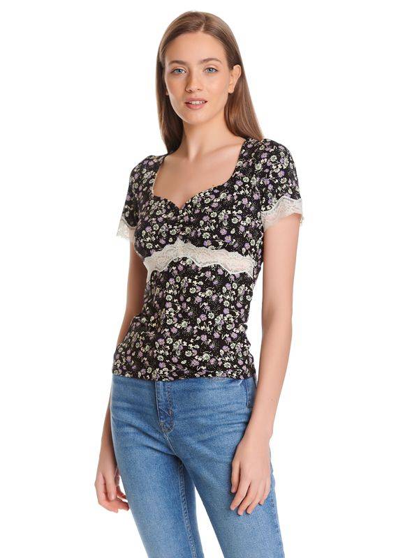 Nastrovje Potsdam Vive Maria Midnight Flower Damen T-Shirt schwarz allover Letzter Tag