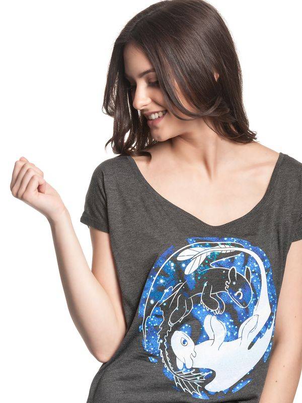 Nastrovje Potsdam Dragons, Drachenzähmen leicht gemacht Night & Light Damen Loose-Shirt dunkelgrau meliert Limitierter Zeitrabatt