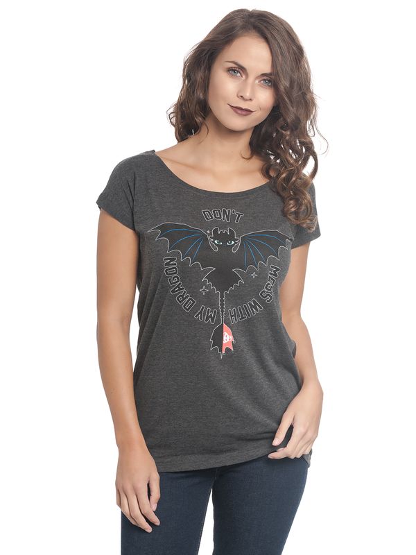 Nastrovje Potsdam Dragons, Drachenzähmen leicht gemacht Don&#039;t Mess Damen Loose-Shirt dunkelgrau meliert Online Shopping