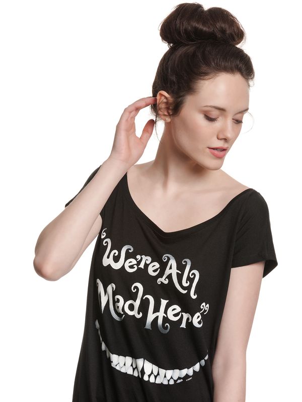 Nastrovje Potsdam Alice im Wunderland Mad Here Smile Damen Loose-Shirt schwarz Black Friday