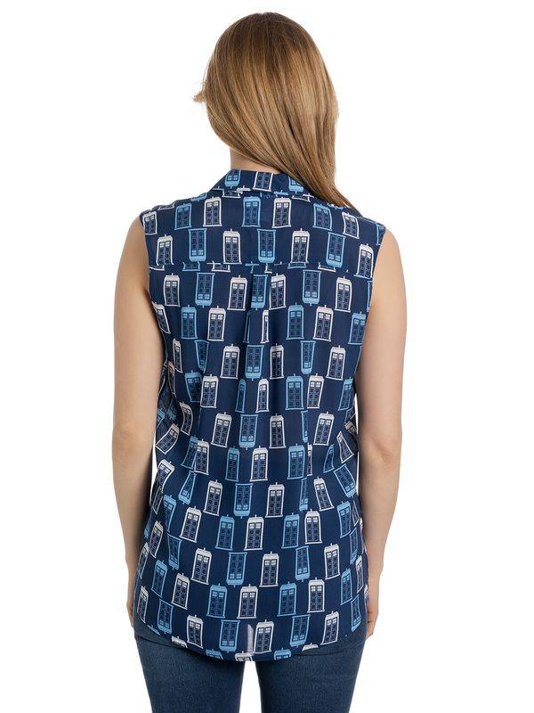 Nastrovje Potsdam Dr. Who Tardis Sleeveless Girl Blouse Bluse blau allover Lagerräumung