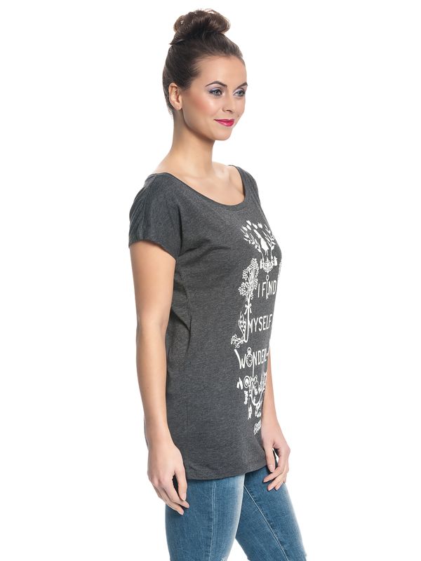 Nastrovje Potsdam Alice im Wunderland I Find Myself in Wonderland Damen Loose-Shirt dunkelgrau meliert VIP-Rabatte