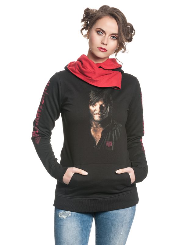 Nastrovje Potsdam The Walking Dead Daryl Portrait Shawl Hoodie Frauen Kapuzenpullover schwarz/rot Tiefpreis
