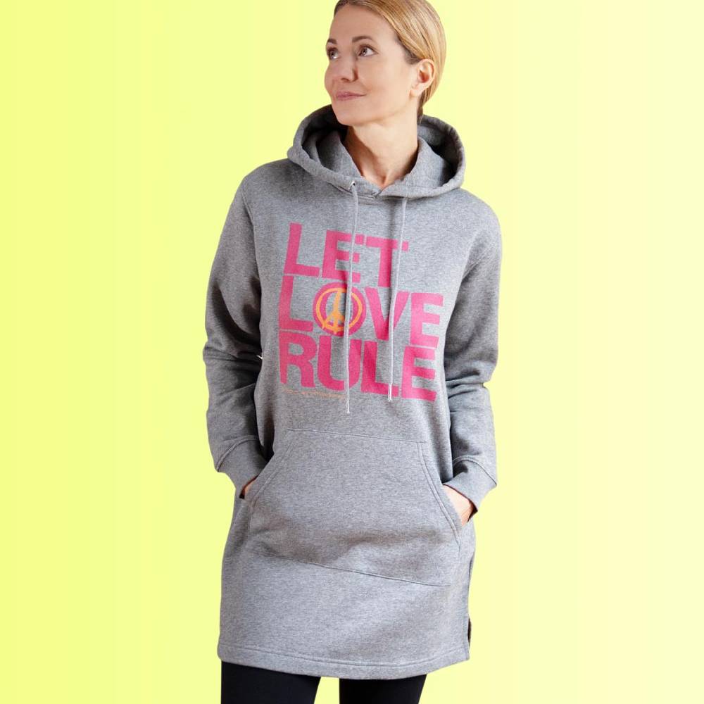 Natural Born Yogi Let Love Rule pink – Sweatshirt Hoodie-Kleid Muttertagsangebot