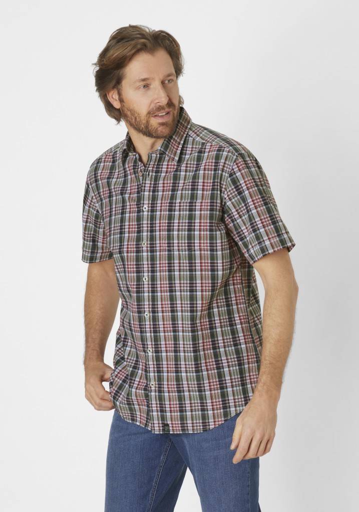 Paddocks Short sleeve seersucker check shirt normale Passform - khaki Fabrikverkauf