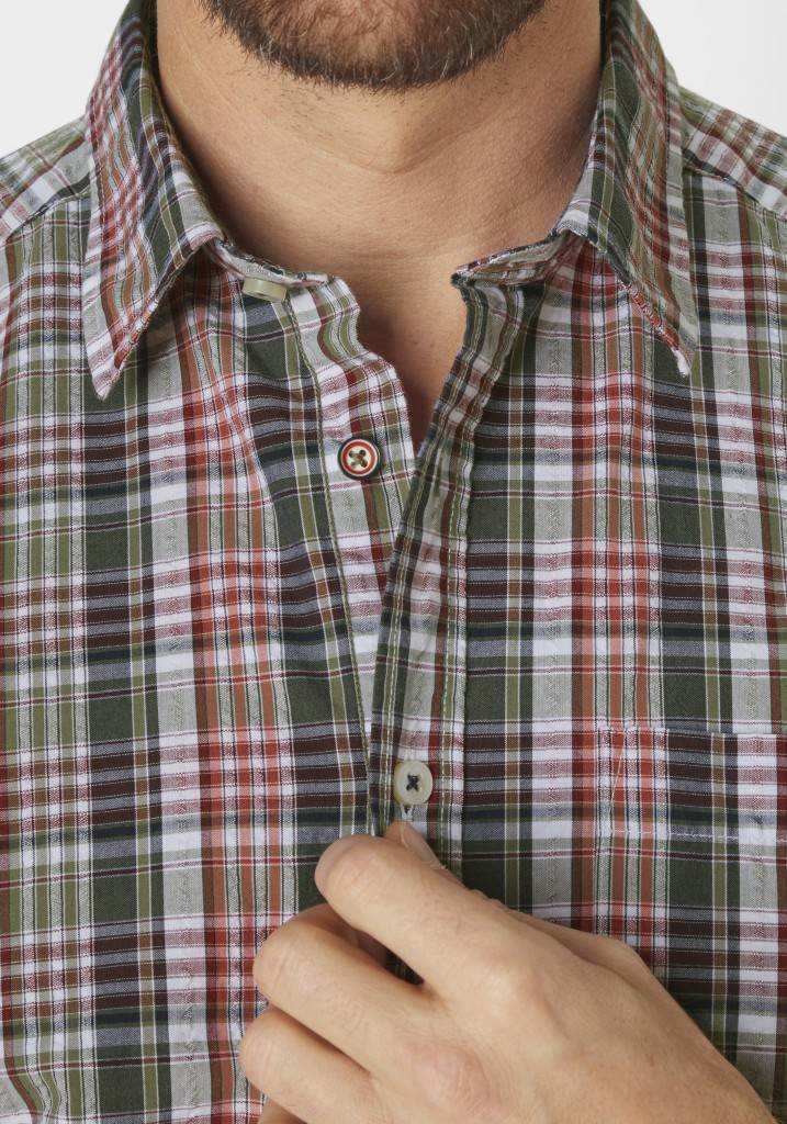 Paddocks Short sleeve seersucker check shirt normale Passform - khaki Fabrikverkauf