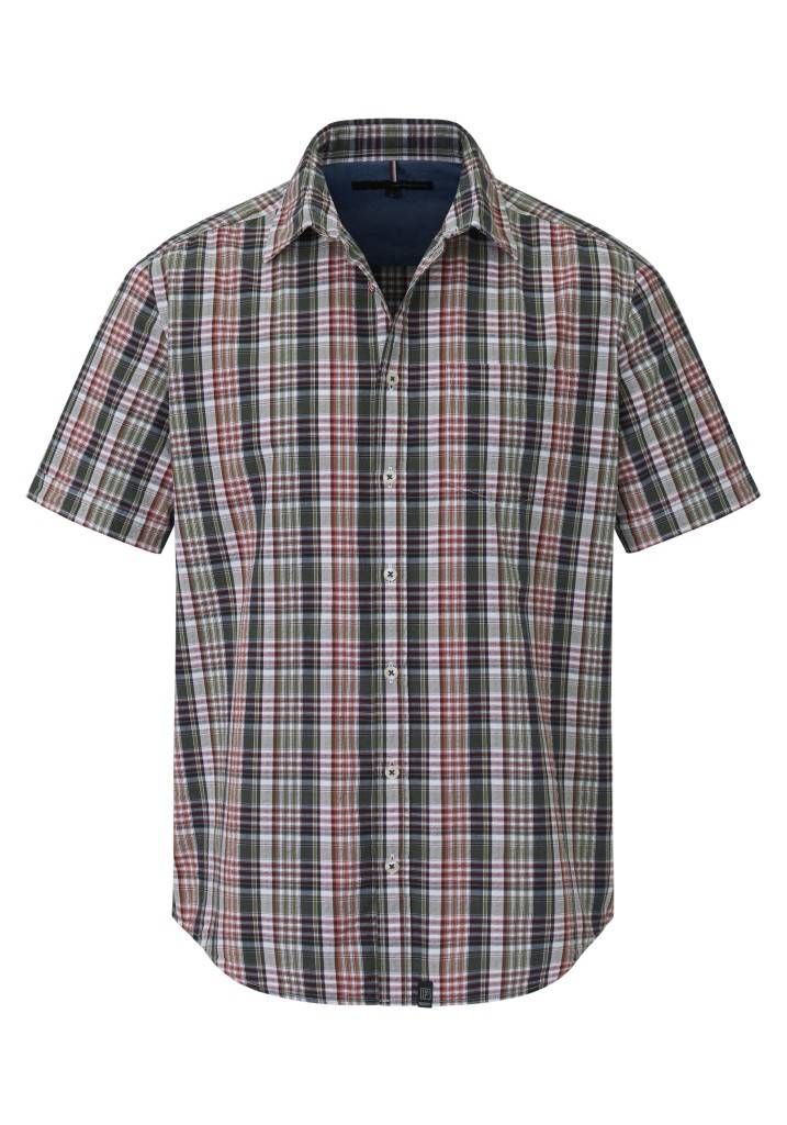 Paddocks Short sleeve seersucker check shirt normale Passform - khaki Fabrikverkauf