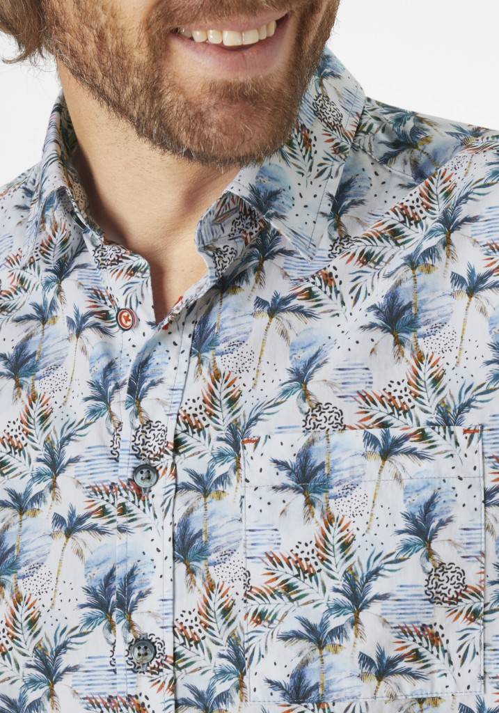 Paddocks Short sleeve all over palm print normale Passform - blue Meist gekauft