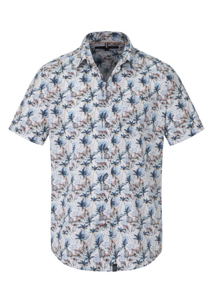 Paddocks Short sleeve all over palm print normale Passform - blue Meist gekauft