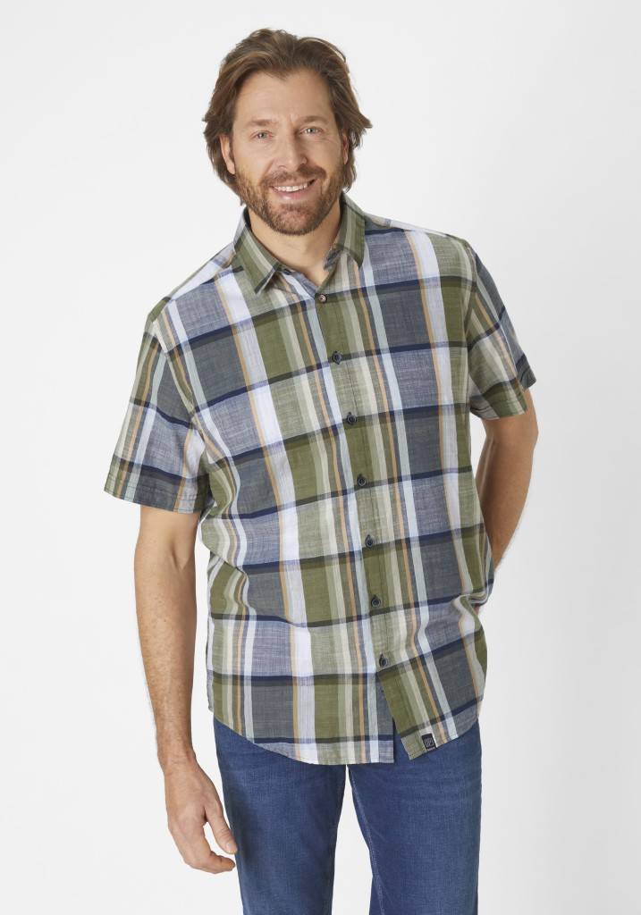 Paddocks Short sleeve shirt big check normale Passform - khaki Blitzverkäufe