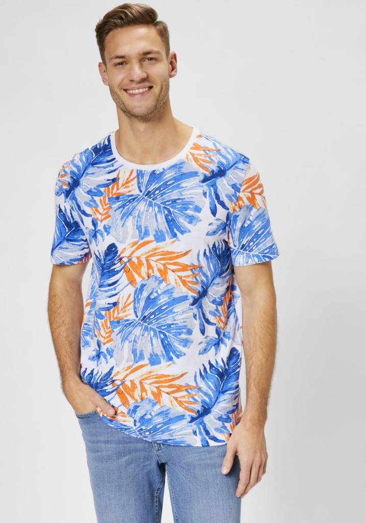 Paddocks round neck all over print normale Passform - white Kostenloser Versand