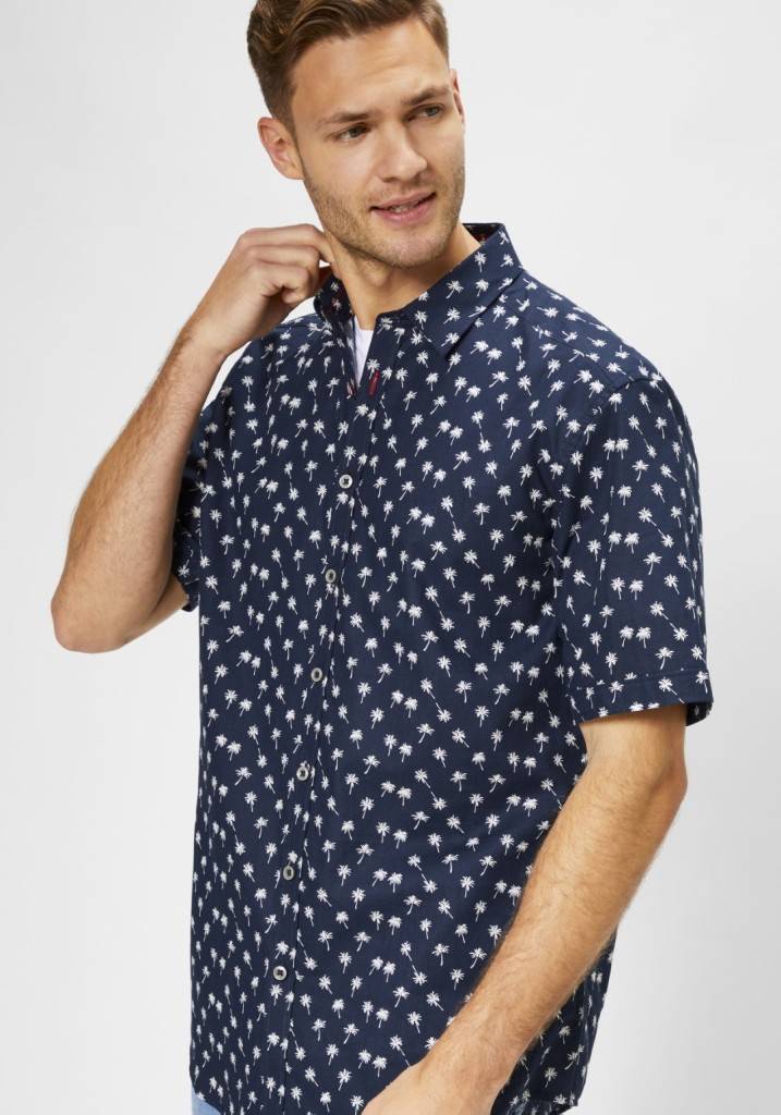 Paddocks Short sleeve shirt with all over palm print normale Passform - dark navy Fabrik Onlineshop