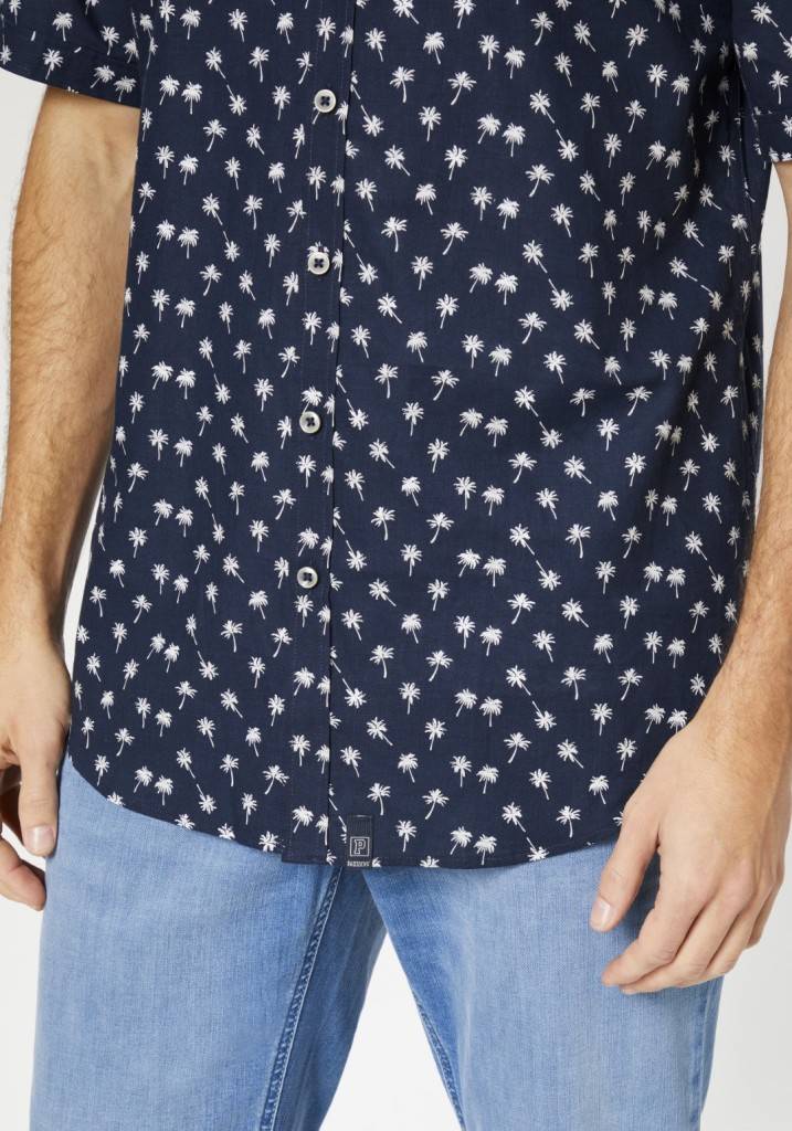 Paddocks Short sleeve shirt with all over palm print normale Passform - dark navy Fabrik Onlineshop
