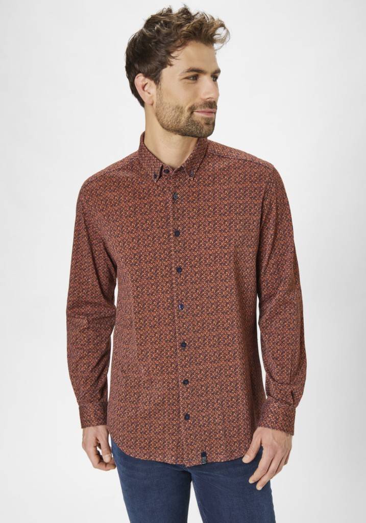 Paddocks button down jersey piquee with digital print shirt normale Passform - orange Muttertagsangebot
