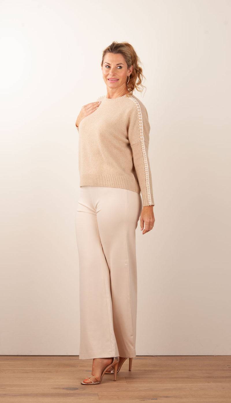 Kujten Kaschmir Pullover „Stitching“ Beige Weihnachtsangebot