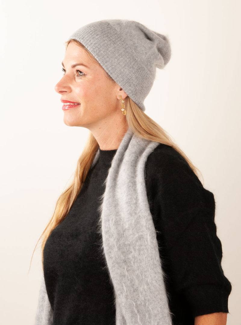 fleur Kaschmir Mütze Melange Grau Discount Store für neue Produkte