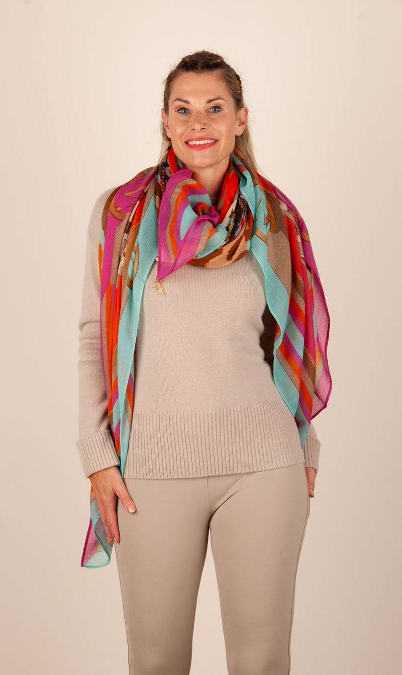 Mucho Gusto Viereckstuch „Zürich“ Pink | Türkis | Multicolor Fabrikladen