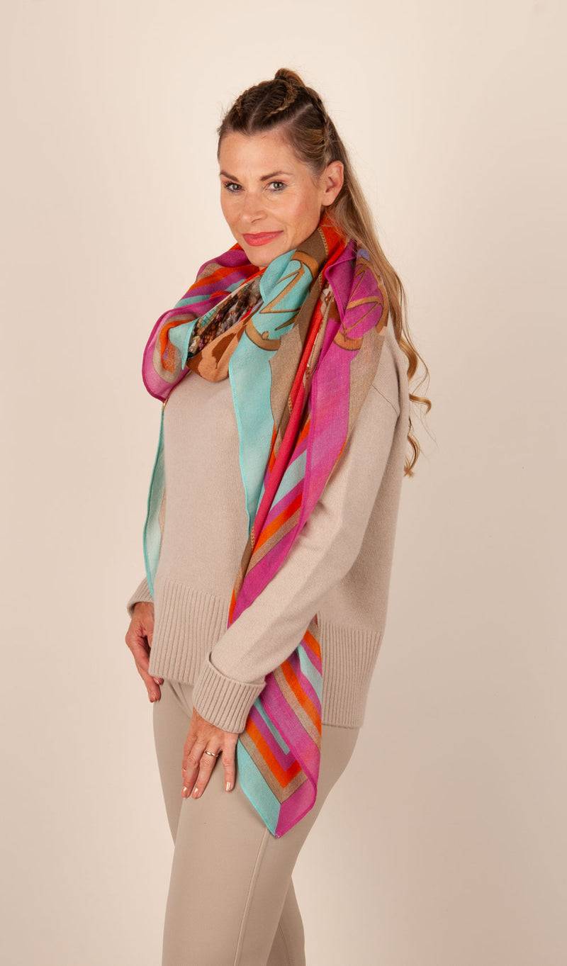 Mucho Gusto Viereckstuch „Zürich“ Pink | Türkis | Multicolor Fabrikladen