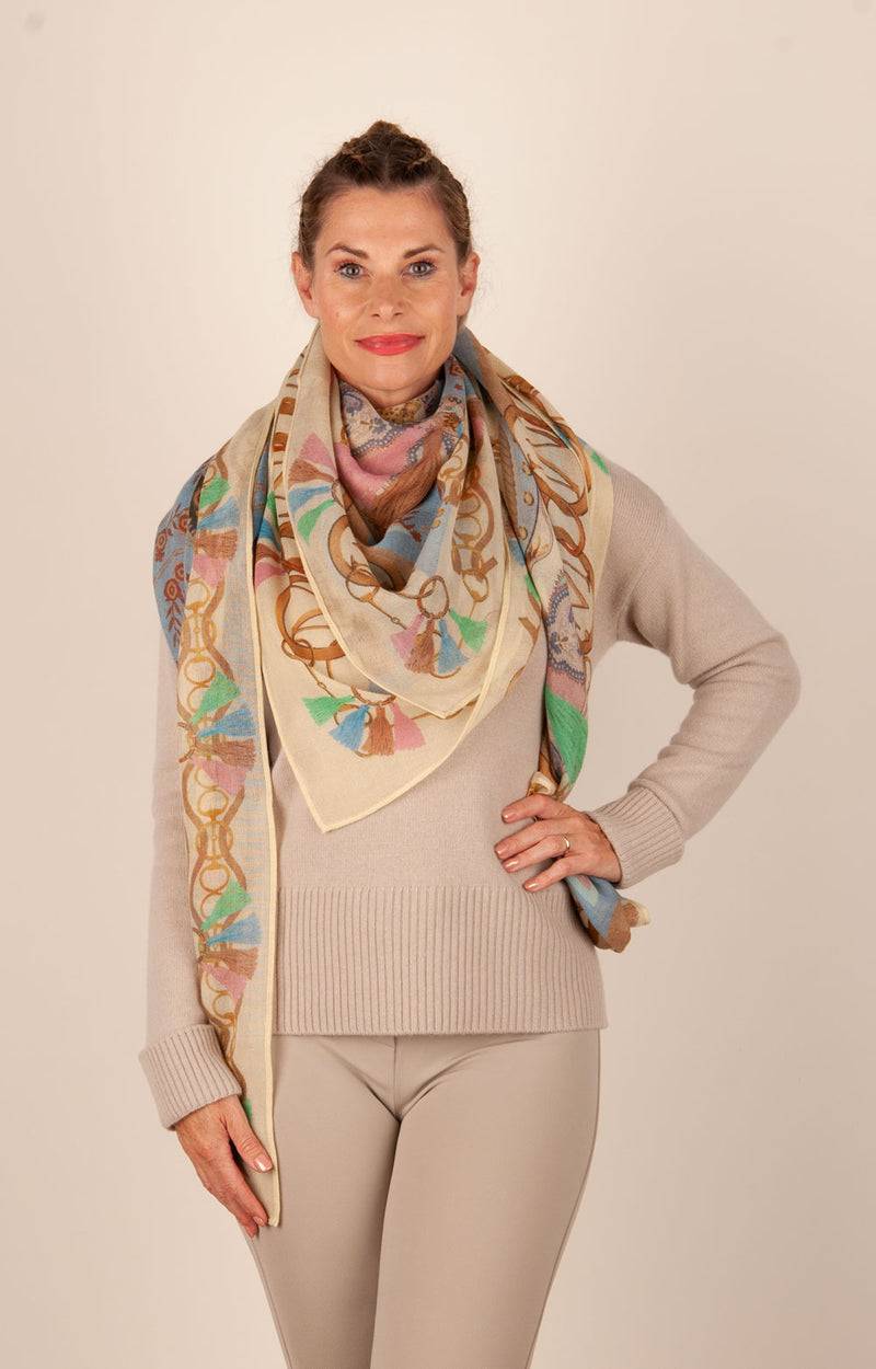 Mucho Gusto Viereckstuch „Zürich“ Creme | Beige | Multicolor Begrenzt auf 3 Tage