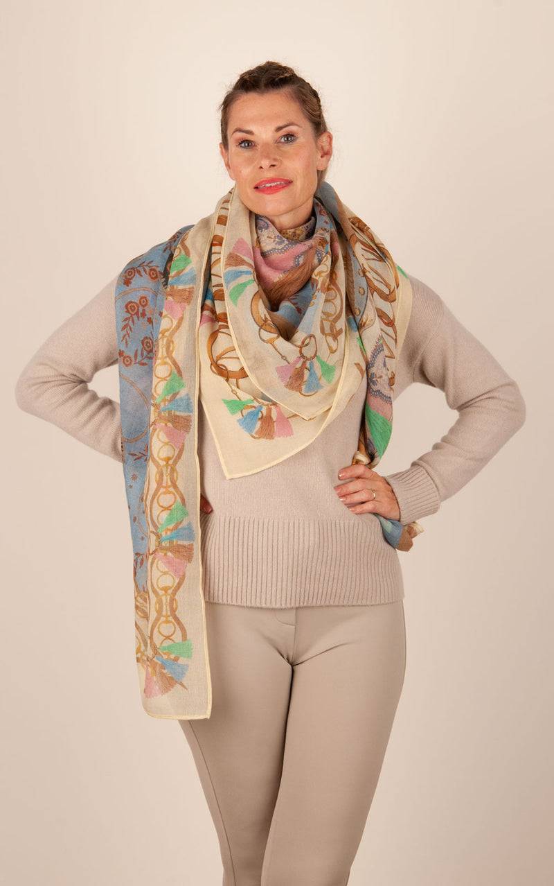 Mucho Gusto Viereckstuch „Zürich“ Creme | Beige | Multicolor Begrenzt auf 3 Tage