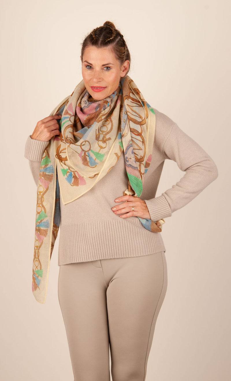 Mucho Gusto Viereckstuch „Zürich“ Creme | Beige | Multicolor Begrenzt auf 3 Tage