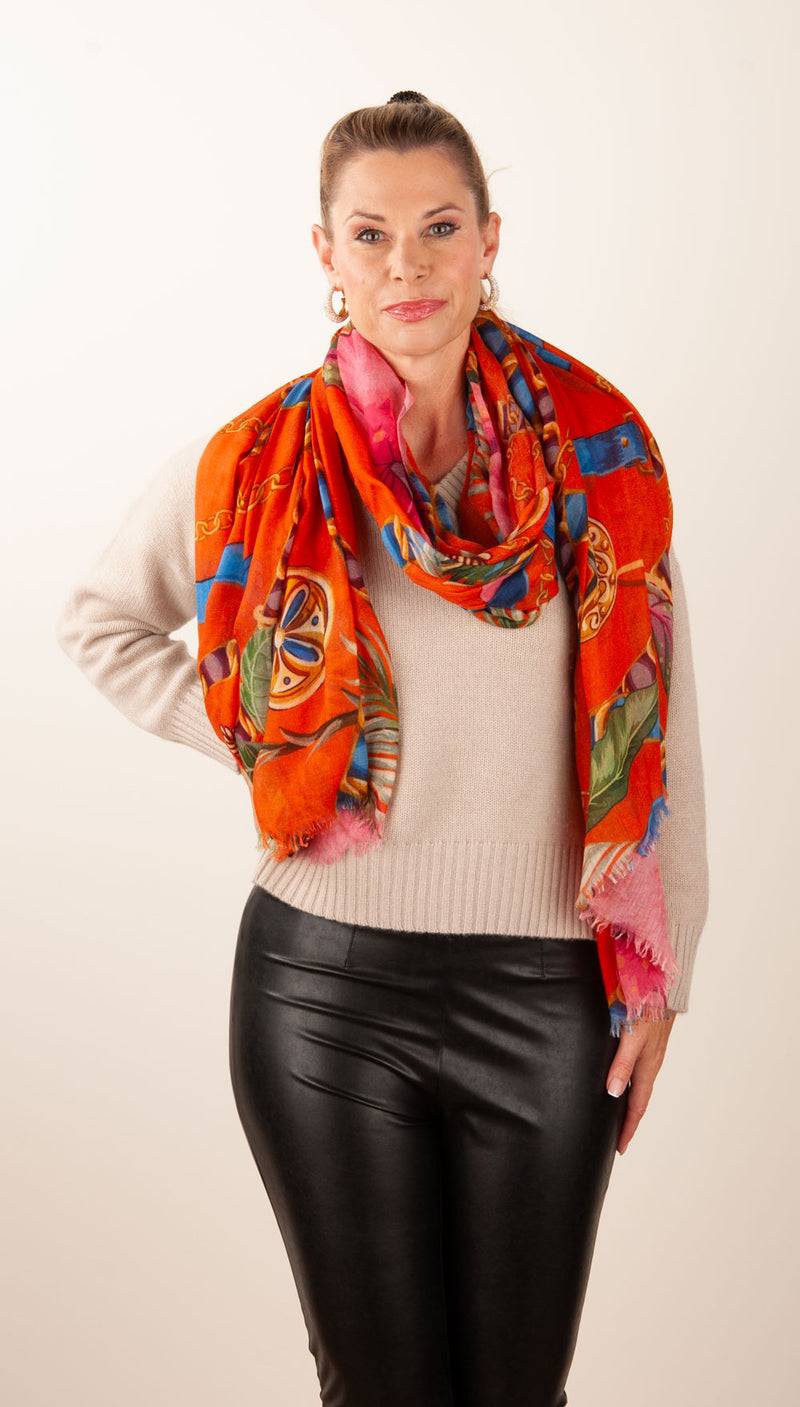 Simone Bruns Schal „Blumen“ Orange | Multicolor Im Verkauf
