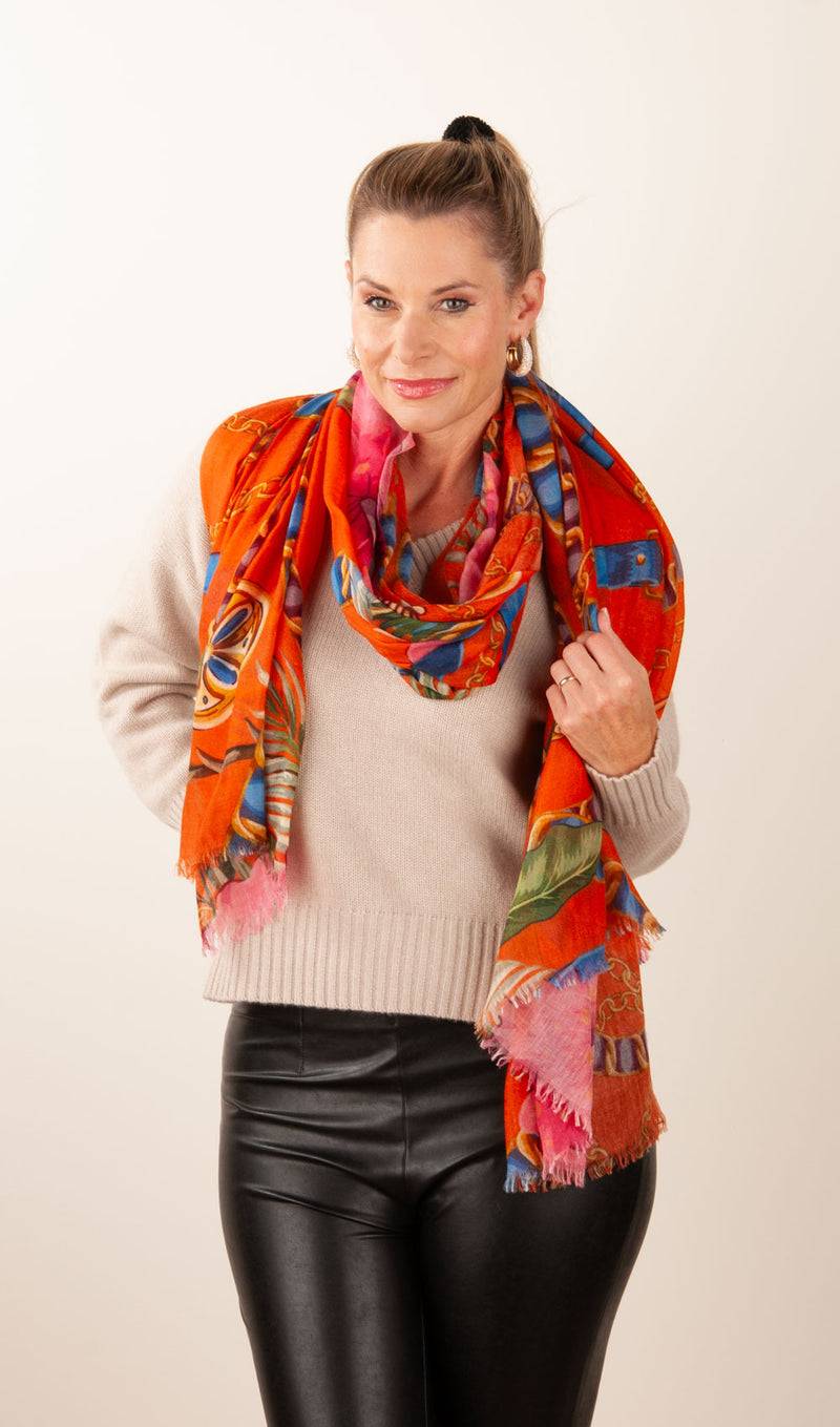 Simone Bruns Schal „Blumen“ Orange | Multicolor Im Verkauf