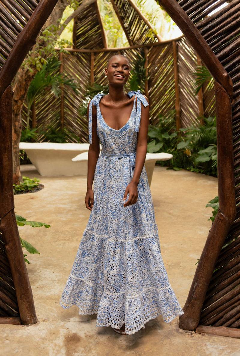 Miss June Kleid Blau | Weiß