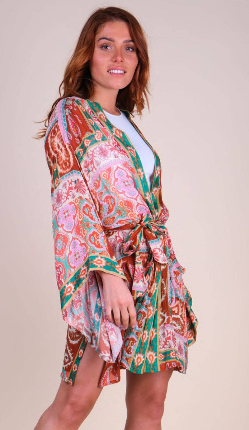 Miss June Kimono Rosa | Grün | Multicolor Preisnachlass