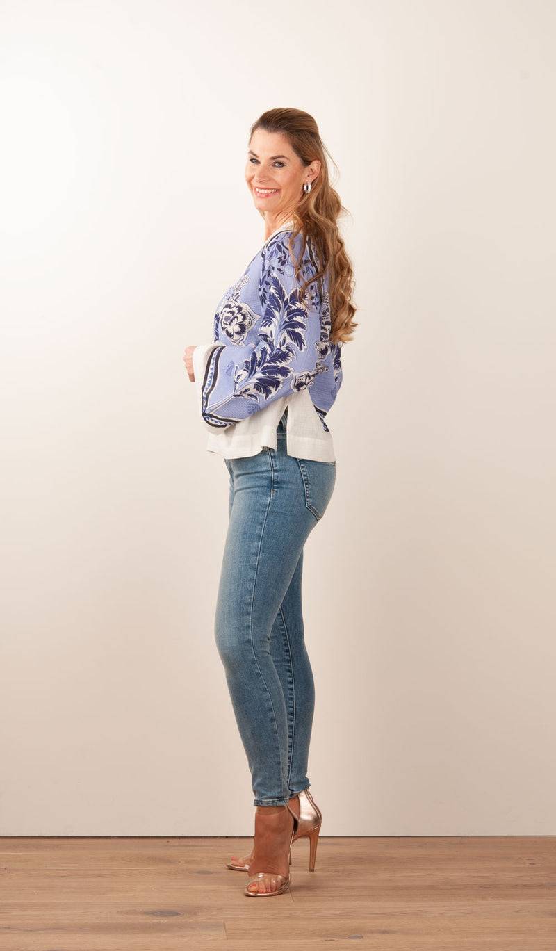 IVI Collection Blusenshirt Creme | Blau Cyber Monday