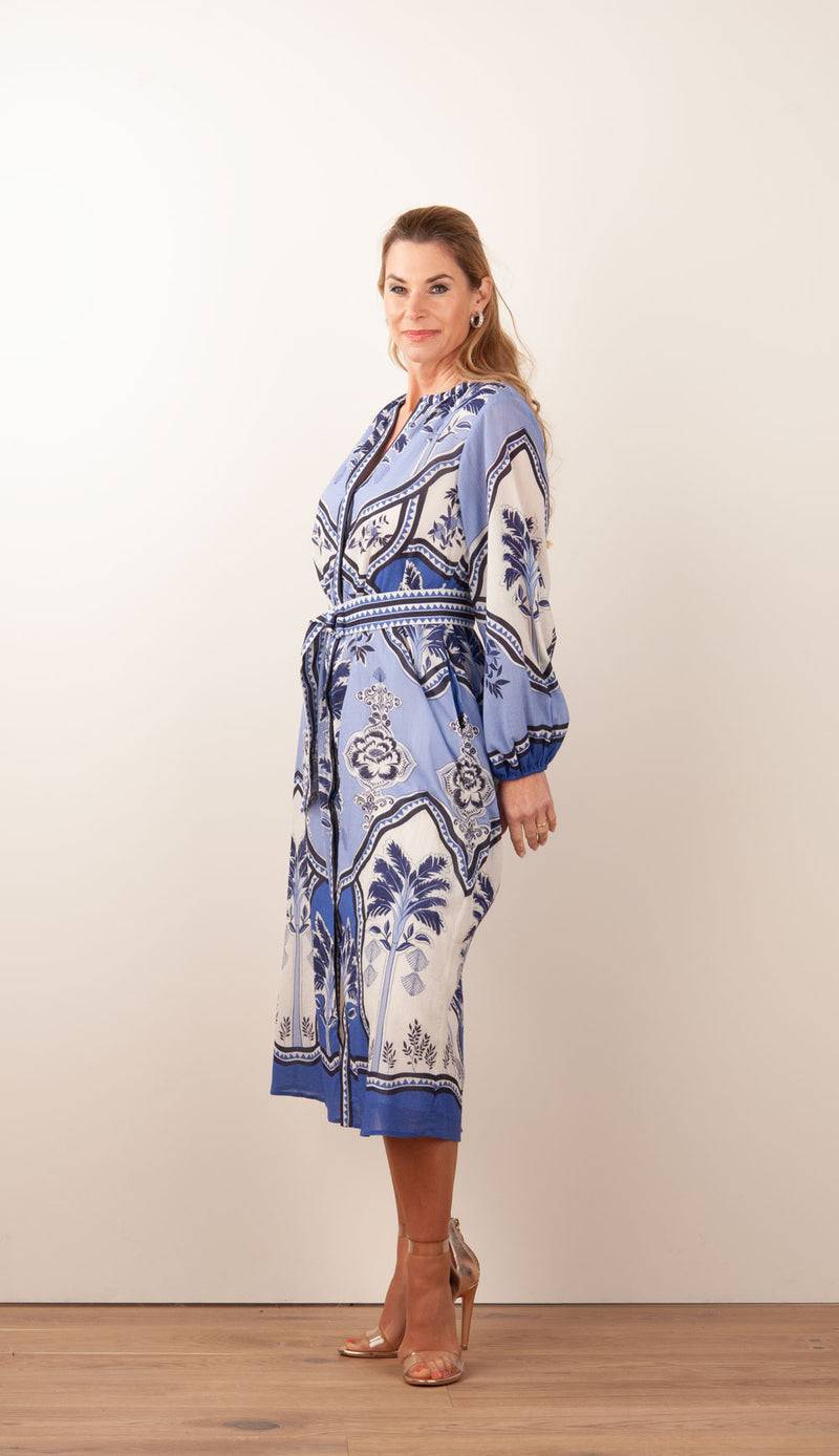 IVI Collection Kleid Creme | Blau Weihnachtsangebot